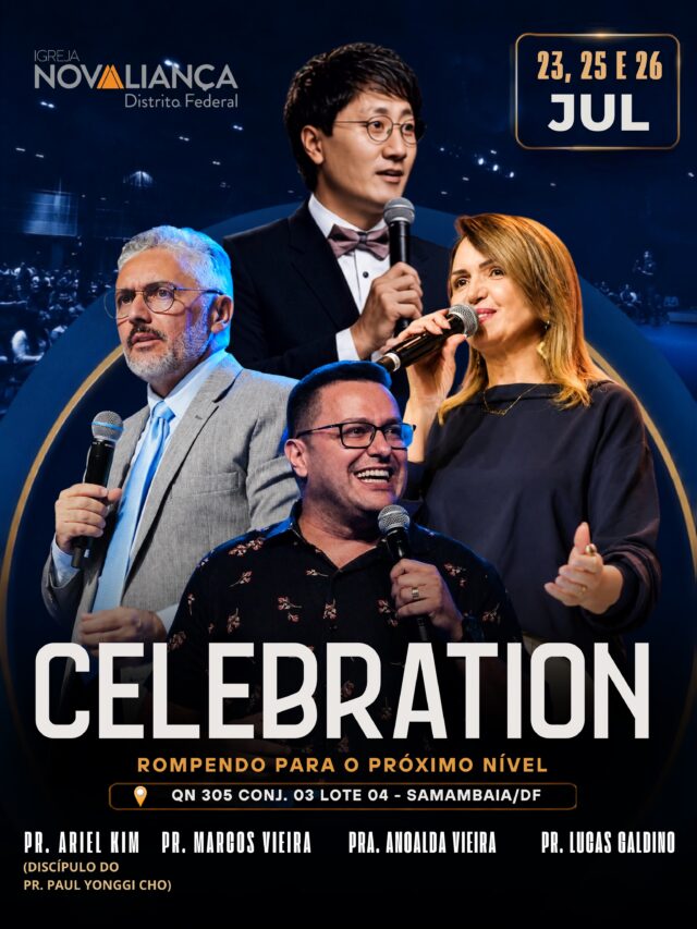 CHEGOU O TEMPO DE CELEBRAR! O CELEBRATION 2026 é um convite para celebrarmos a fidelidade de Deus, agradecermos por tudo o que Ele já fez e vivermos um novo tempo de fé, comunhão e transformação. Nos dias 23, 25 e 26 de julho, queremos receber você e sua família para três dias de celebração, adoração e uma poderosa manifestação da presença de Deus. Teremos a alegria de receber o Pr. Ariel Kim (discípulo do Pr. Paul Yonggi Cho), o Pr. Lucas Galdino, o Pr. Marcos Vieira e a Pra. Anoalda Vieira. CELEBRATION 2026 ✨ Rompendo para o próximo nível. 📍 QN 305 Conj. 03 Lote 04 – Samambaia/DF 📅 23 e 25 de julho | 19h30 📅 26 de julho | 18h30 Reserve essas datas, convide sua família e seus amigos e venha celebrar conosco tudo o que Deus fez até aqui e tudo o que ainda fará. #Celebration2026 #inadf #IgrejaNovaAlianca #SamambaiaDF #inadistritofederal