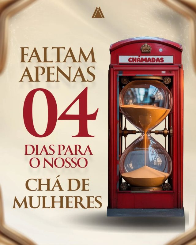 ✨ Faltam só 4 dias!

O grande dia está quase aí… já separou o look? Que tal escolher aquele vestido especial e se preparar para viver uma noite cheia de charme, fé e propósito? 🫖💐

O Chámadas vai te surpreender em cada detalhe!

🎯 Dia 10 de maio às 19h30
📍 Igreja Nova Aliança
🚨 Últimas vagas disponíveis!