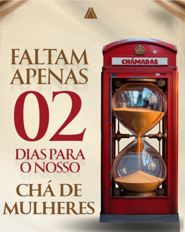 ✨ Faltam só 2 dias!

O Chámadas está prestes a acontecer, e você não pode ficar de fora desse momento preparado com tanto propósito! 🫖✨

Mais que um chá, será uma experiência transformadora, em um ambiente inspirado em Londres, pensado para te lembrar: você foi chamada para viver algo maior.

🎯 Dia 10 de maio às 19h30
 📍 Igreja Nova Aliança
 🚨 Últimas vagas — confirme sua presença agora!