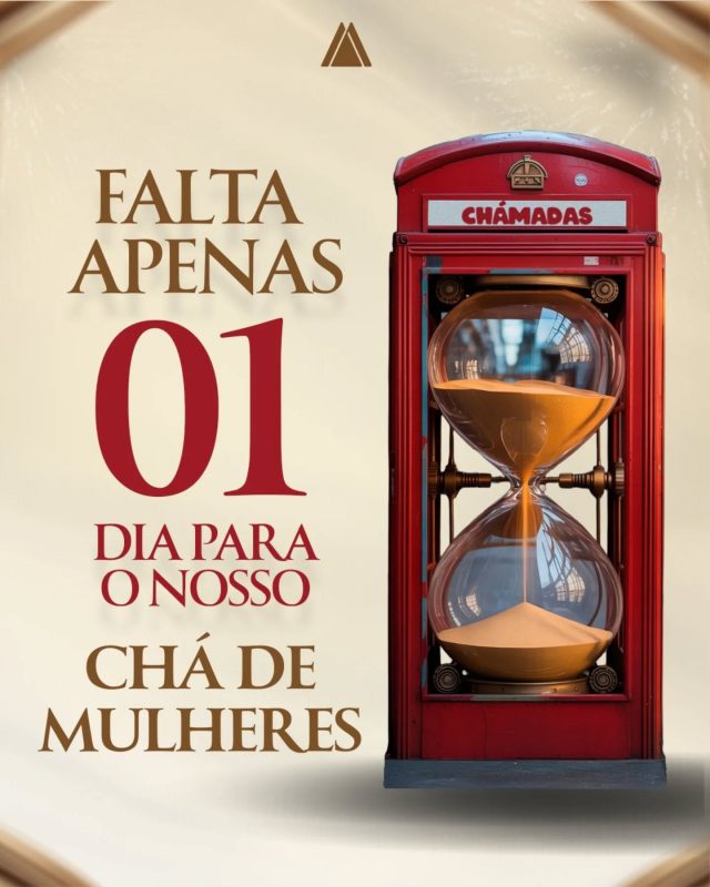 ✨ É AMANHÃ! O Chámadas chegou… e o que foi preparado com tanto carinho e propósito está prestes a acontecer! 🫖🌹 Amanhã, você vai viver uma experiência única, em um ambiente temático inspirado em Londres, e o mais importante: vai ser lembrada de que foi chamada para viver com propósito. 🎯 Dia 10 de maio às 19h30 📍 Igreja Nova Aliança 🚨 Últimas vagas — se ainda não garantiu, essa é a hora!